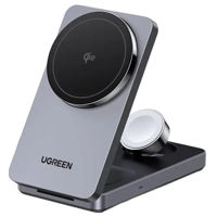 Зарядное устройство беспроводное Ugreen 45025, 3-in-1 Magnetic Wireless Charger Foldable Qi2 15W, Grey