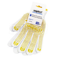 Перчатки рабочие хлопок и полиэстер 10" - белые с желтыми точками ПВХ , класс А  Uniplast