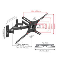 Wall Mount Barkan ''BM464L'' Black 13"-90" Full Motion, max.60kg, VESA mm: up to 600x400mm