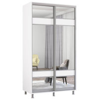 Dulap Mobildor-Lux Aron-S 1.0m-1.8m uși glisante din PAL cu oglindă zebra (110x60x200H cm) Alb Brilliant