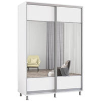 Dulap Mobildor-Lux Aron cu uși glisante cu oglindă orizontal (170x60x220H cm) Alb Brilliant