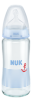 Бутылочка стеклянная NUK FC с силиконовой соской 240 мл (0-6 мес) голубая