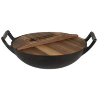 Казан Grill Master KZN-38CM WOK 11L din fonta, cu capac din lemn si fund plat