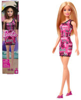 Кукла Barbie HRH07 Fashion cu părul blond și rochie roz cu logo-ul Barbie imprimat