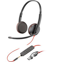 Наушники игровые Poly Blackwire 3225 stereo (mufă 3,5 mm + adaptor USB-C/A)