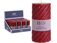 Свеча пеньковая ребристая H&S 14X6.8cm, красная