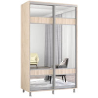 Dulap Mobildor-Lux Aron-P 1.0m-1.8m uși glisante din PAL cu oglindă zebra (140x60x200H cm) Sonoma