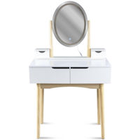 Стол Jumi CM-920439 Туалетный столик с банкеткой и овальным зеркалом со светодиодной подсветкой (140x80x40 см), белый/бежевый