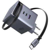 Зарядное устройство сетевое Ugreen 65828 GaN Quick Charger 3xType-C + USB-A Retractable, 100W, Black, X616