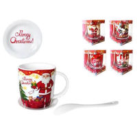 Чашка Promstore 00384 370ml cu farfurioara si lingura Merry Christmas