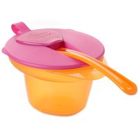 Castron cu linguriță și capac Tommee Tippee (4+ luni), roz/orange