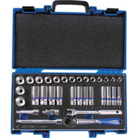 Набор ручных инструментов King Tony 3033MRV набор 3/8" торцевых головок, 12 гран. 8-22", принадлежностей, 33 пр.