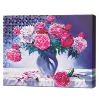 Букет из красных и белых роз, 40х50 см, комбинированный набор роспись по номерам + алмазная мозаика