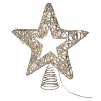 Decor de Crăciun și Anul Nou Promstore 37019 Varf de brad 28cm Stea, 20LED, timer, alb-cald, argintiu