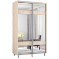 Dulap Mobildor-Lux Aron-P 1.0m-1.8m uși glisante din PAL cu oglindă zebra (150x60x210H cm) Sonoma