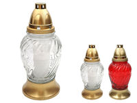 Candelă sticlă cu capac 24.5cm 28ore "Dungi",  alb/rosu