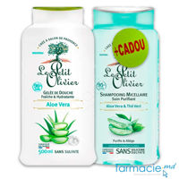 Le Petit Olivier Gel de dus cu extract de Aloe Vera 500 ml+ Sampon Micelar par normal si gras cu extract de Aloe Vera&Ceai Verde 250ml CADOU