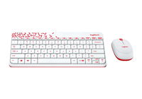 Wireless Keyboard & Mouse Logitech MK240 Nano, Compact, Spill-resistant, Auto-sleep, White/Vivid Red