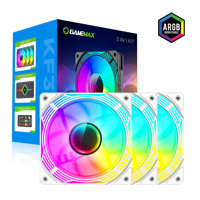 PC Case Fan GAMEMAX KF300 WH, 3xARGB Fan Kit, 120mm, 31.21dB, 800-1600RPM, Remote+ Hub, White