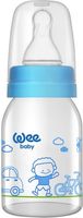Бутылочка стеклянная Wee baby с силиконовой соской 125 мл (0-6 мес) голубая