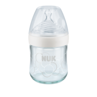 Бутылочка стеклянная NUK NS с силиконовой соской 120 мл (0-6 мес) белая
