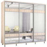 Dulap Mobildor-Lux Aron uși glisante din PAL cu oglindă zebra (240x60x240H cm) Sonoma