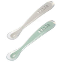 Посуда для кормления Beaba B913552 набор из 2 силиконовых ложек +4 месяца Sage Green