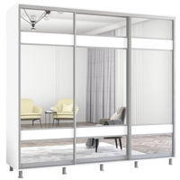 Dulap Mobildor-Lux Aron uși glisante din PAL cu oglindă zebra (250x60x220H cm) Alb Brilliant