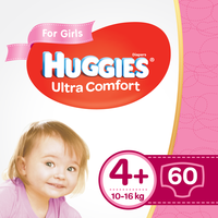 Подгузники для девочек Huggies Ultra Comf 4+ (10-16 kg), 60 шт.