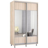 Dulap Mobildor-Lux Aron-P uși glisante din PAL cu oglindă orizontal (140x60x200H cm) Sonoma