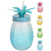 Veselă pentru băuturi Excellent Houseware 38055 Банка стеклянная ананас 400ml с трубочкой