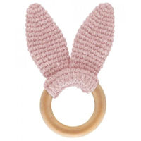 Iinel dentiție BabyJem 651 Jucarie dentitie din bumbac cu inel din lemn Amigurumi Roz