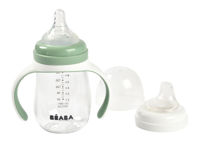 Biberon de invatare Beaba 2 in 1 Sage (4+ luni) 210 ml