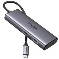 Переходник для IT Ugreen 15852 HUB 6in1 USB-C to 2*HDMI(8K@30Hz)+2*USB-A3.0+USB-C3.0+PD(100W), CM498, Space Gray