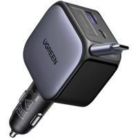 Зарядное устройство для автомобиля Ugreen 55909B Type-C+USB-A with Type-C Cable, Retractable, 90W, Grey, EC603
