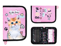 Penar 21X14X3.5cm My Little Friend Pink Cat, textil, cu 2 buzunare