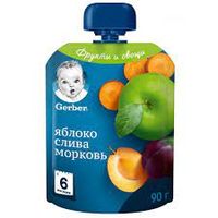 Gerber piure din mere prune, şi morcov, 6+ luni, 90 gr