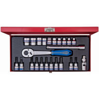 Набор ручных инструментов King Tony 3524MR набор 3/8" торцевых головок, 6 гран., насадок бит, принадлежностей, 24 пр.