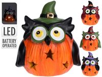 Suvenir LED Halloween Bufnita cu palarie 8cm