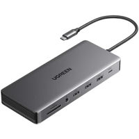 Переходник для IT Ugreen 15978 HUB 13in1 USB-C to 2*HDMI(4K@60Hz)+DP+2*USB-A3.2+USB-C3.2+2*USB-A3.0+SD/TF+GigabitRJ45+3.5mm+PD(100W), CM681, Space Gray