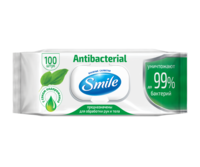 Bлажные салфетки  Smile антибактериальные с соком патлагина, 100 шт.