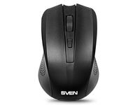 Wireless Mouse SVEN RX-300, Optical, 600-1000 dpi, 4 buttons, Ambidextrous, BlueLED, 2xAAA, Black
