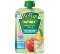 Heinz пюре яблоко персик, сливки,6+мес, 90 гр