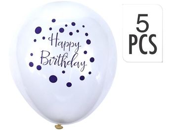 Set de baloane Happy Birthday, 5buc, albe 