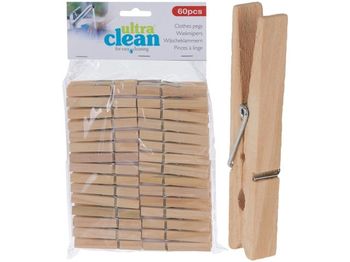 Set cleste pentru haine din lemn Ultra Clean 60buc, 7.5cm 