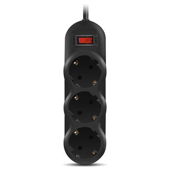 Surge Protector   3 Sockets,  3.0m, Sven "SF-03L", Black, retail box, flame-retardant material 