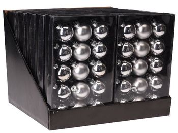 Набор шаров 15X45mm, 5матов, 10глянц, серебряных, в коробке 