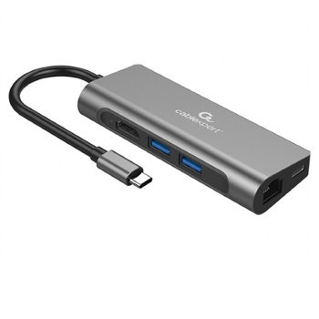 Gembird  A-CM-COMBO5-01, USB Type-C 5-in-1 multi-port adapter (Hub + HDMI + PD + card reader + LAN),  2-port USB hub, 4K HDMI, Gigabit LAN port, card reader and USB Type-C PD charge support