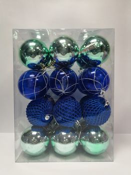 Игрушки для новогодней елки, 7см, 24 шт, зеленый+синий 