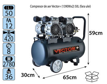 купить Безмасляный компрессор Vector+ (1390Wx2) 50L в Кишинёве 